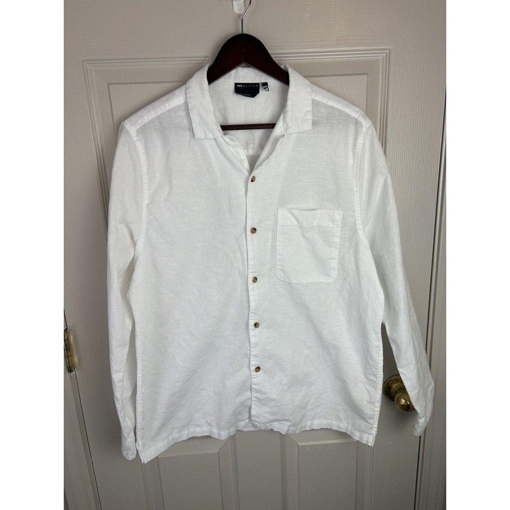 ASOS DESIGN Button Down Shirt Womens S White Excellent Linen Blend Camp Collar
